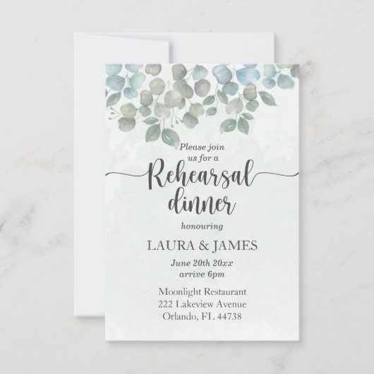 Probe Dinner Sage Green Eukalyptus Einladung (Vorderseite)