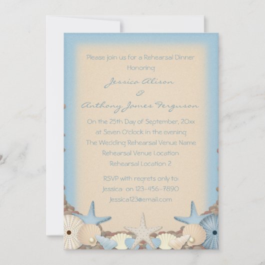 Probe Dinner Schöne Tropical Beach Muscheln Einladung (Vorderseite)