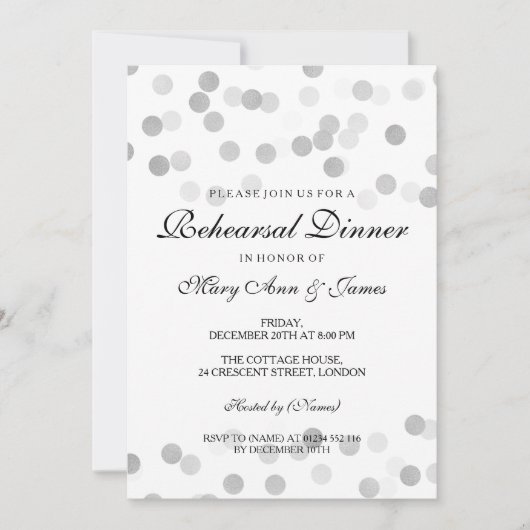 Probe Dinner Silver Foil Glitzer Lights Einladung (Vorderseite)