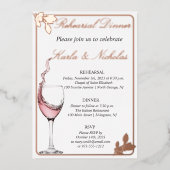 Probe Dinner, Toast mit Blumen, elegant weiß Folieneinladung (Vorderseite)