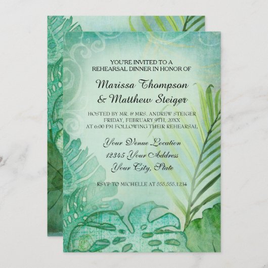 Probe Dinner Tropical Philodendron Leaf Palm Einladung (Vorne/Hinten)