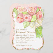 Probe Dinner Wasserfarbe Rose Bouquet Perlen Einladung (Vorne/Hinten)