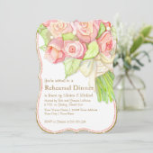 Probe Dinner Wasserfarbe Rose Bouquet Perlen Einladung (Stehend Vorderseite)