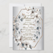 Probe Dinner Weiße Blume Goldener Rahmen Silber Einladung (Vorderseite)
