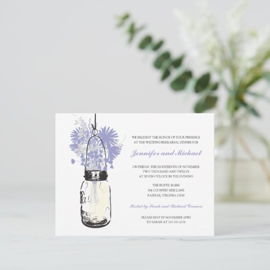 Probe Dinner - Wilde Blume & Mason Jar Einladung (Stehend Vorderseite)