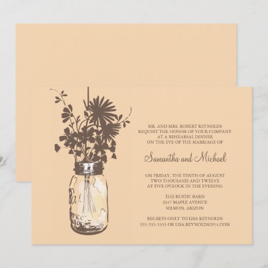 Probe Dinner - Wilde Blume & Mason Jar Einladung (Vorne/Hinten)