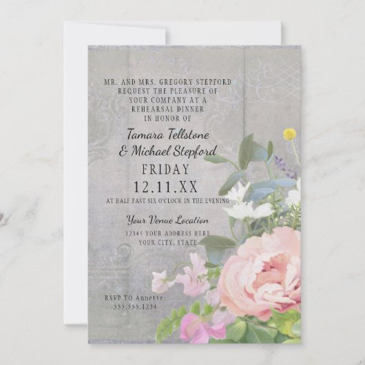 Probe Dinner Wilde Blume Peony Rustic Holzkunst Einladung (Vorderseite)