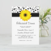Probe Dinner Yellow Gerbera Daisy Black Scroll Einladung (Stehend Vorderseite)