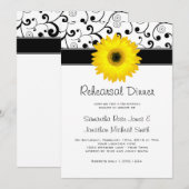 Probe Dinner Yellow Gerbera Daisy Black Scroll Einladung (Vorne/Hinten)
