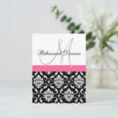 Probe Einladung Monogramm Damast Rosa (Stehend Vorderseite)