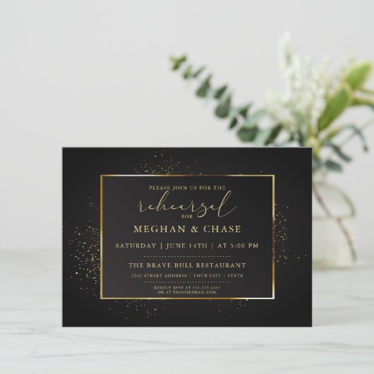 PROBE | Eleganter Schwarz-Gold-Glitzer Einladung (Stehend Vorderseite)