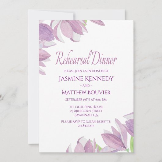 Probe Florenz Abendessen Lila Farbe Wasser Blume Einladung (Vorderseite)