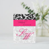 Probe für das Abendessen in rosafarbenem Swirt Einladung (Stehend Vorderseite)