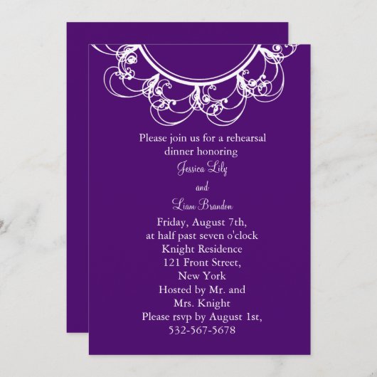 Probe für Monogramm (lila) Einladung (Vorne/Hinten)