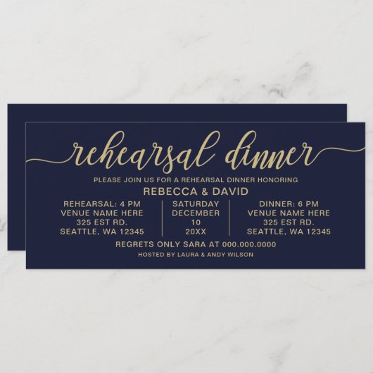 Probe für Navy und Gold Calligraphy Einladung (Vorne/Hinten)