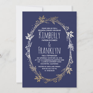 Probe für Navy und Gold Floral Wreath Einladung