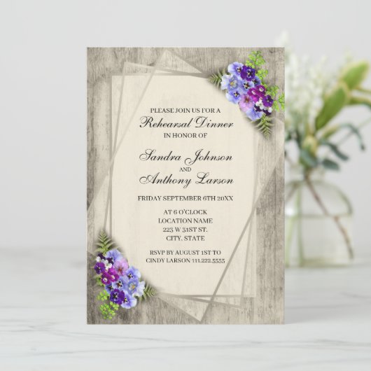 Probe geometrischer rustikaler Stiefmütterchen Einladung (Stehend Vorderseite)