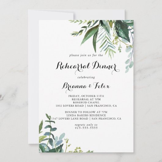 Probe "Greenery Tropical Calligraphy" Einladung (Vorderseite)