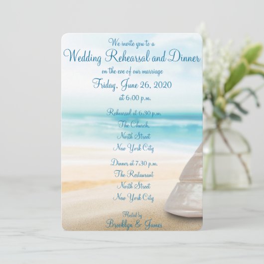 Probe Hochzeiten am Strand Einladung (Stehend Vorderseite)