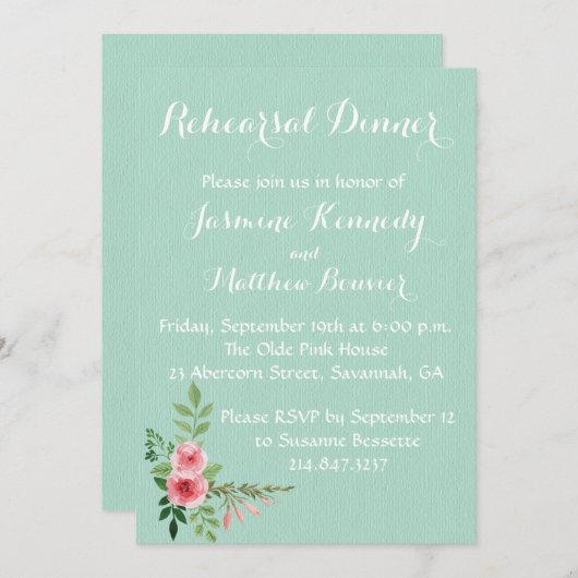 Probe Hochzeitsbraun Rosa Blume Einladung (Vorne/Hinten)