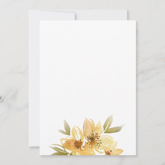 Probe Hochzeitsessen mit gelbem Blumenmotiv Einladung (Rückseite)