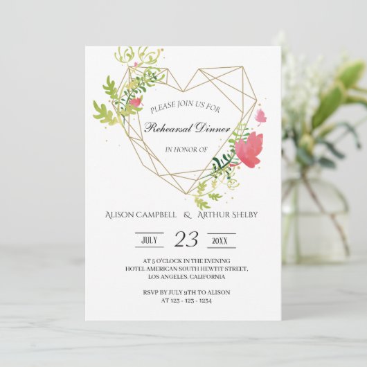 Probe im Wasserfarbenherz Einladung (Stehend Vorderseite)