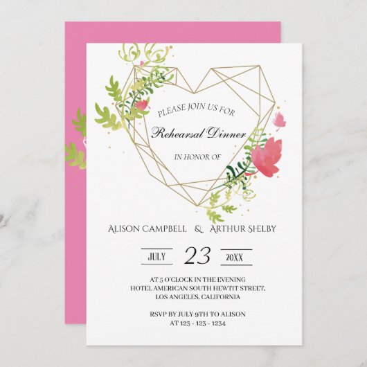 Probe im Wasserfarbenherz Einladung (Vorne/Hinten)