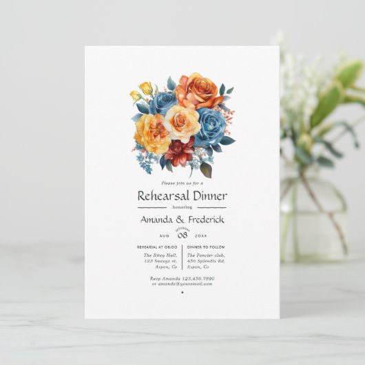 Probe in Blau, Orange, Gelb und Rot Einladung (Stehend Vorderseite)