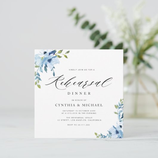 Probe in Blau und Weiß Einladung (Stehend Vorderseite)