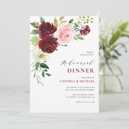 Probe in Bordeaux und Rosa Einladung (Stehend Vorderseite)