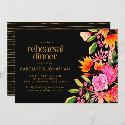 Probe in Schwarz-Rosa und Orange Einladung (Vorne/Hinten)