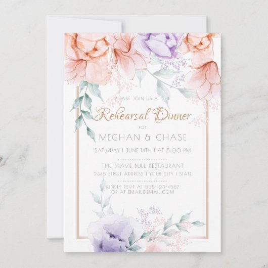 Probe | Korallen / Lilac Aquarelle Peonies Einladung (Vorderseite)