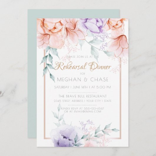 Probe | Korallen / Lilac Aquarelle Peonies Einladung (Vorne/Hinten)