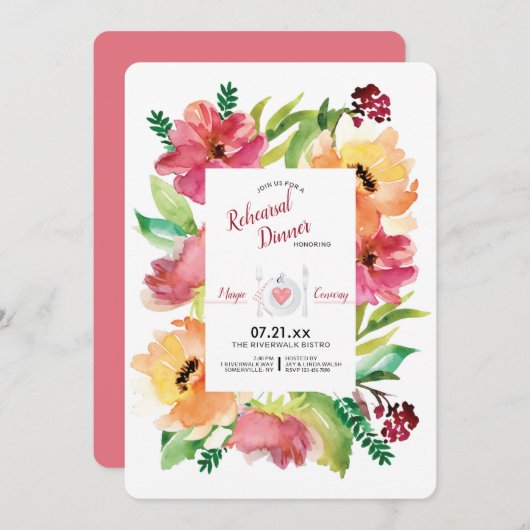 Probe mit Blumenrahmen - Einladung (Vorne/Hinten)