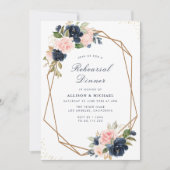 Probe mit geometrischen Navy- und Blütendünen Einladung (Vorderseite)