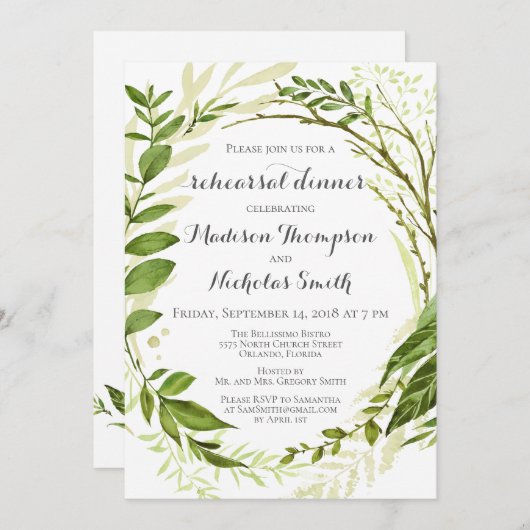 Probe mit grünem Kamin Einladungen, rustikal Einladung (Vorne/Hinten)