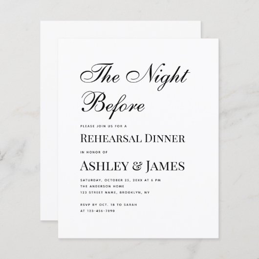 Probe mit Schwarz-Weiß-Budget Einladung (Vorne/Hinten)