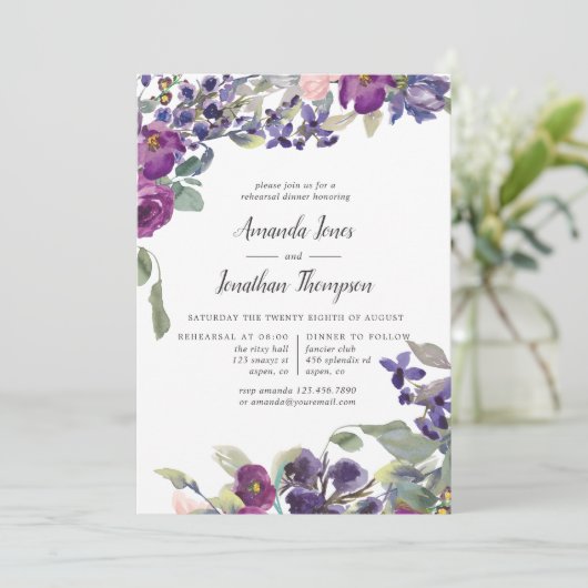 Probe mit Violett und Pflaumen Einladung (Stehend Vorderseite)