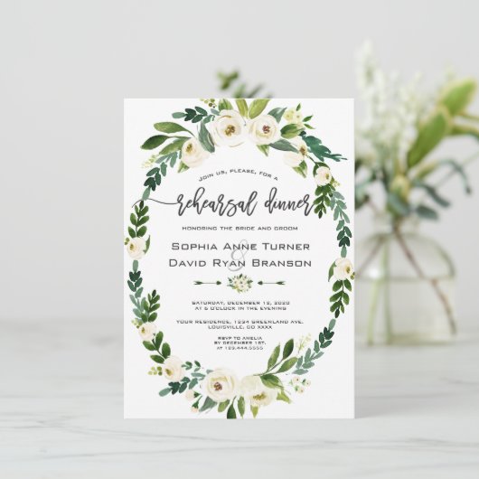 Probe mit weißem Blumenkranz Einladung (Stehend Vorderseite)