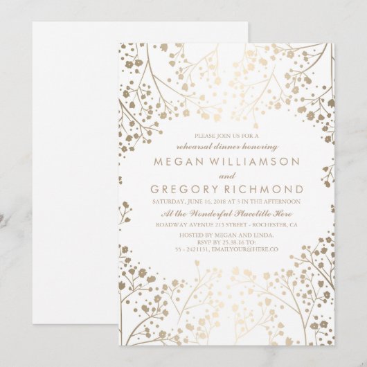 Probe mit weißem Gipskraut Einladung (Vorne/Hinten)