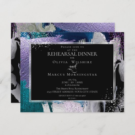 Probe | Modern Shiney Bold Lilac Aquamarin Einladung (Vorne/Hinten)