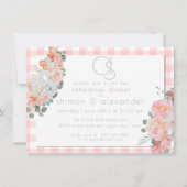 Probe | Monogram Coral Gingham Floral Einladung (Vorderseite)