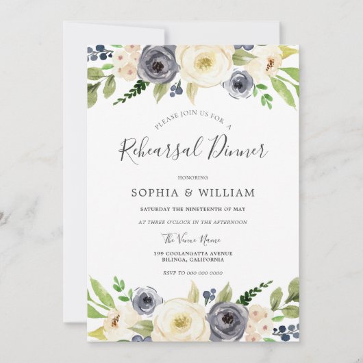 Probe Navy & White Champagne Einladung (Vorderseite)