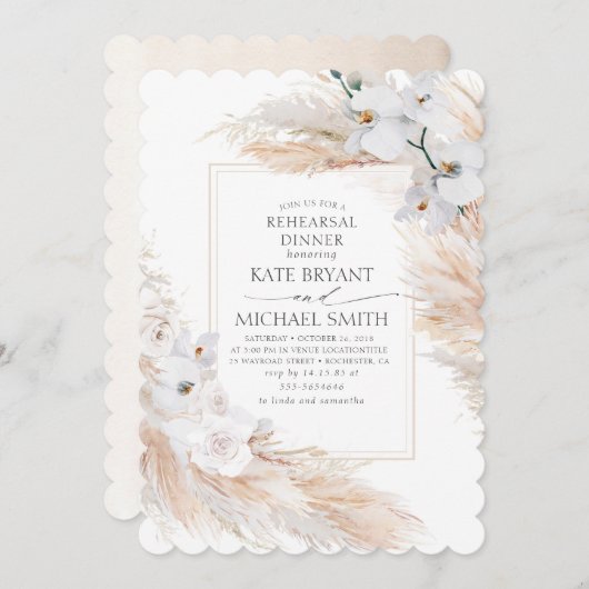 Probe Pampas Grass und Weiße Orchideen Abendessen Einladung (Vorne/Hinten)