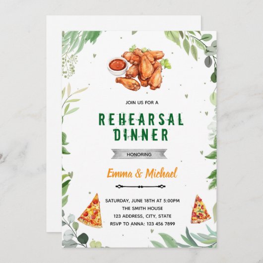 Probe Pizza und Flügel Einladung (Vorne/Hinten)