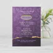 Probe Plum and Gold Damask Einladung (Stehend Vorderseite)