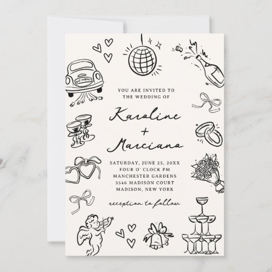 Probe QR-Code für handgezogene Doodles Einladung (Vorderseite)