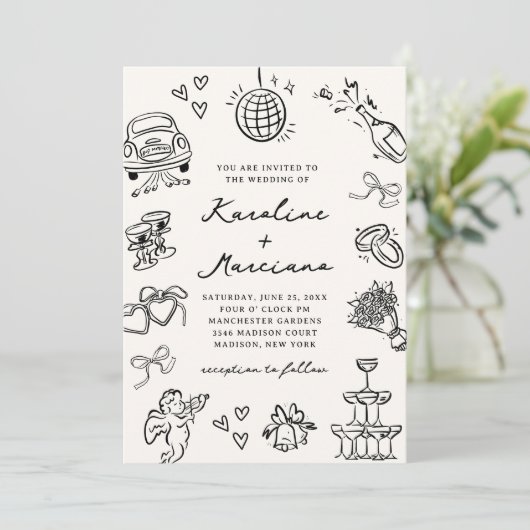 Probe QR-Code für handgezogene Doodles Einladung (Stehend Vorderseite)