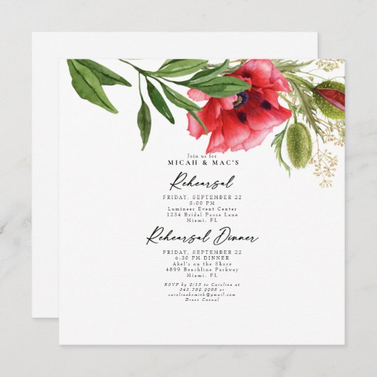 Probe Rote Mohnblume Einladung (Vorne/Hinten)