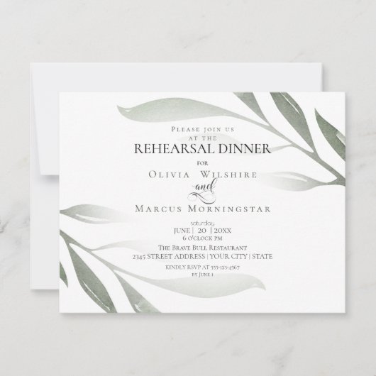 Probe | Sage Green Olive Branch Watercolor Einladung (Vorderseite)